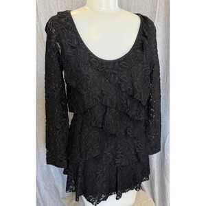 Lace Goth Coquette Dark Academia Tiered Black Ruffle Sheer‎ Small Sunset Rd